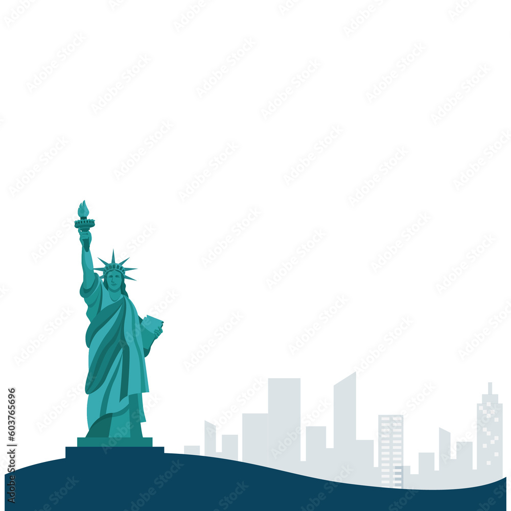 america newyork skyline sillhouette with liberty