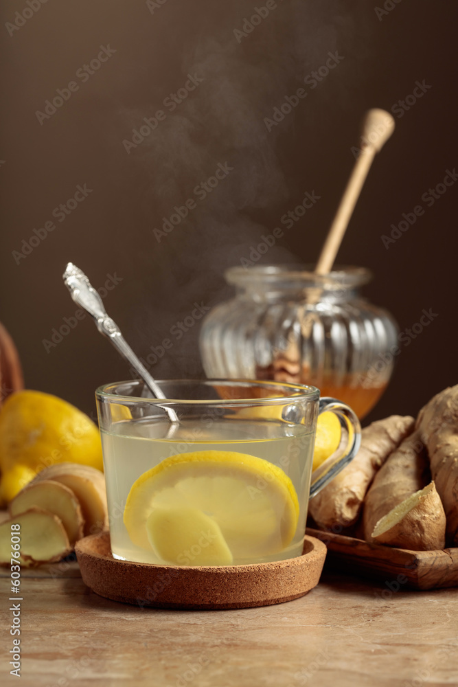 Ginger tea with lemon and honey. Ginger tea with lemon and honey.