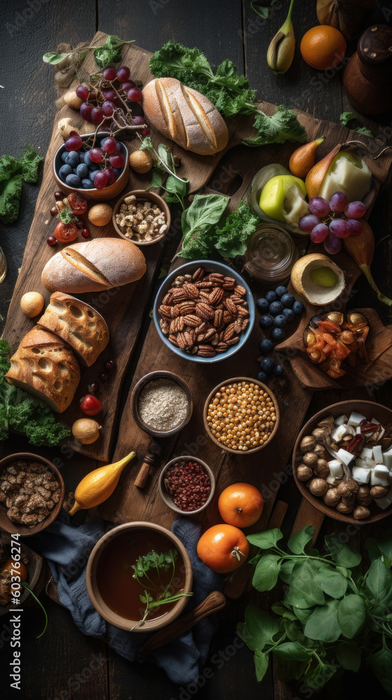 Fototapeta premium Climate Conscious Foods on a Rustic Table