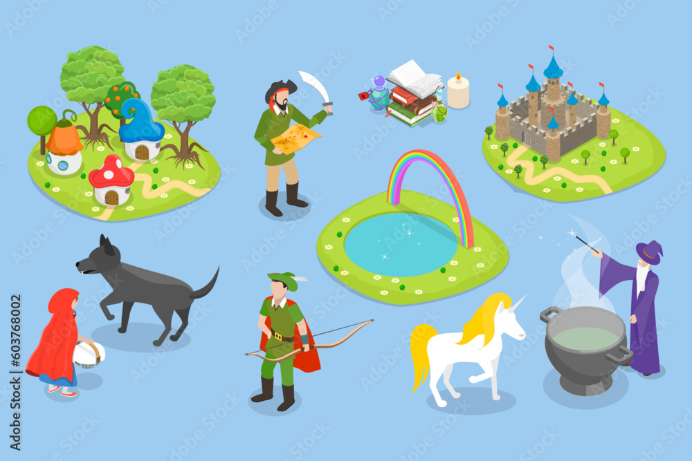 3D Isometric Flat Vector Set of Fairytale Characters and Items, Medieval Kingdom Objects Collection 3D Isometric Flat Vector Set of Fairytale Characters and Items, Medieval Kingdom Objects Collection