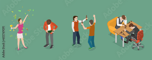 3D Isometric Flat Vector Set of Drunk People, Alcohol Addiction, Harmful Habits