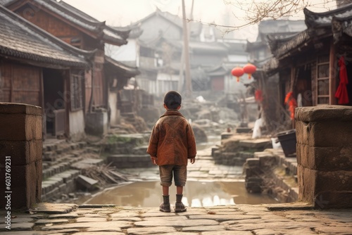 Chinese village child boy. Generate Ai © nsit0108