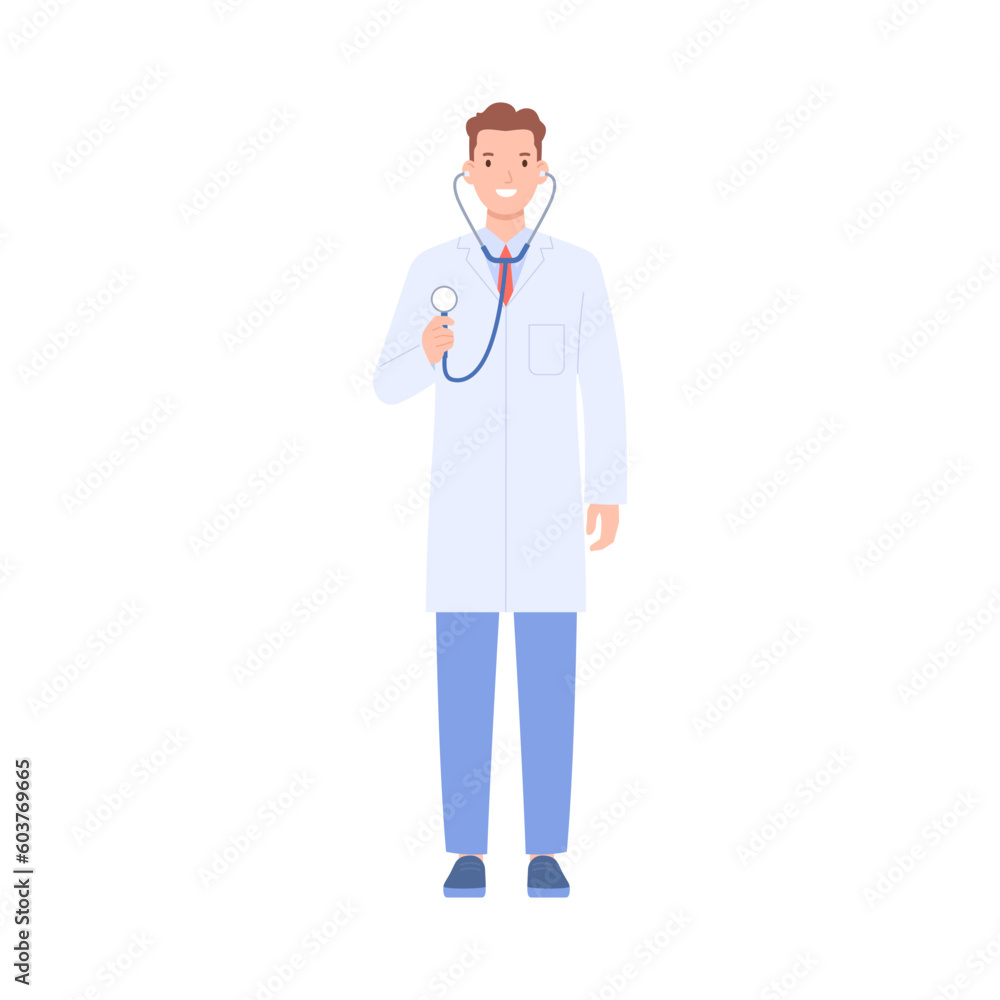 A male doctor with a stethoscope in his hand. A male doctor with a stethoscope in his hand.