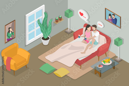 3D Isometric Flat Vector Conceptual Illustration of Happy Couple, Romantic Partners