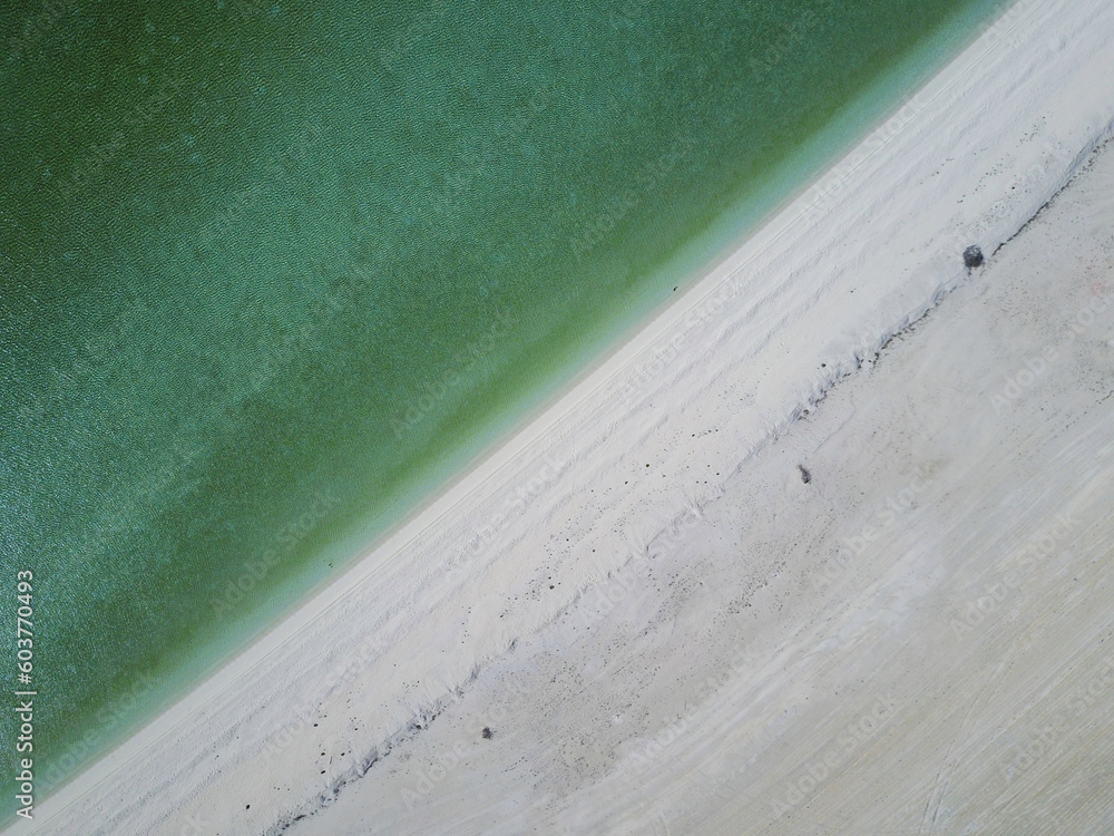 Biała piaszczysta plaża i turkusowa woda w morzu - Zachodnie wybrzeże Australii w pobliżu Monkey Mia - obrazy, fototapety, plakaty 