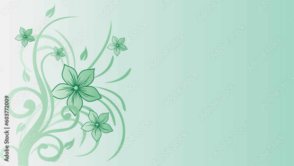 Floral background with flowers. Vintage flowers background with green color, vector illustration