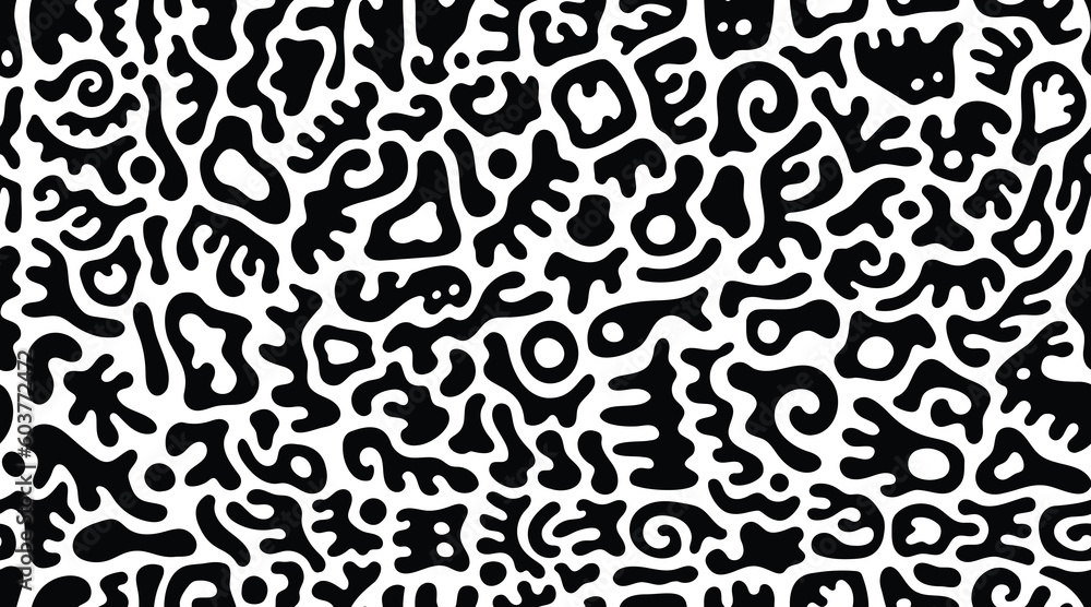 Continuous Seamless Black and White Abstract Gummy Shaped Doodle Pattern Continuous Seamless Black and White Abstract Gummy Shaped Doodle Pattern
