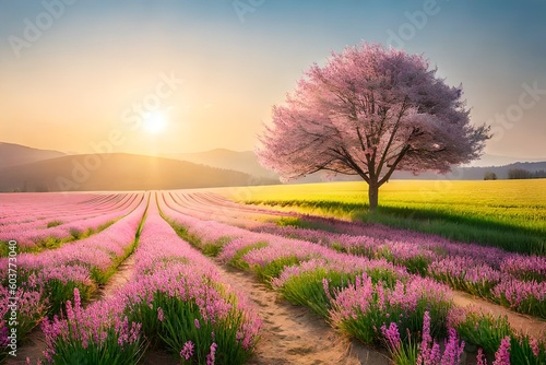 lavender field at sunset AI generative