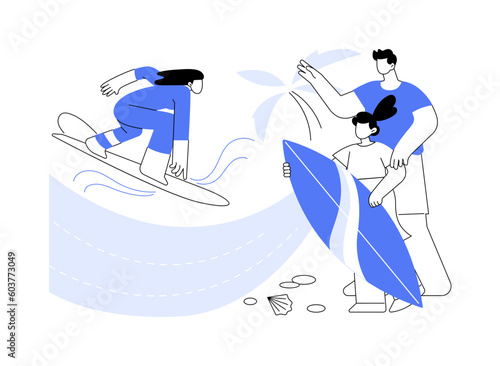 Surfing school abstract concept vector illustration.