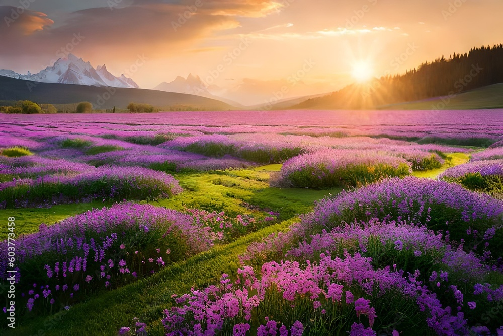 lavender field at sunrise by AI generative