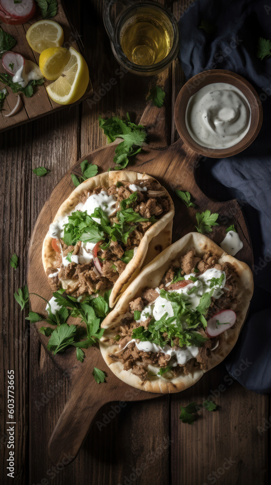 Gyros on Rustic Wooden Table Gyros on Rustic Wooden Table