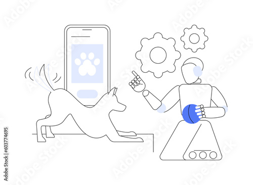 Robotic pet sitters abstract concept vector illustration.