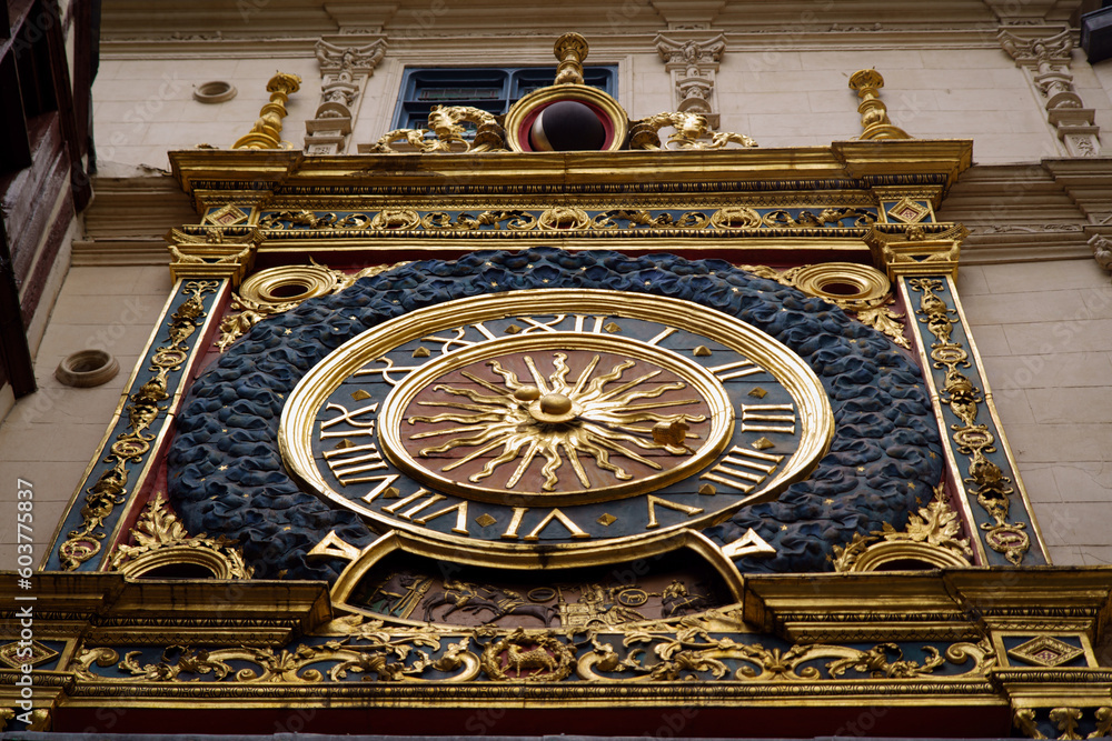 The famous Gros Horloge of Rouen (Close Shot) 