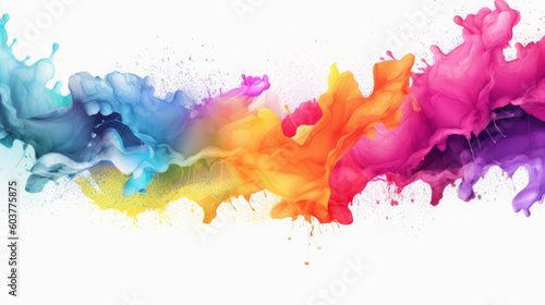 Color liquid ink splash abstract background rainbow art. Rainbow splash collage mix flow drip. Fluid wave color yellow, red, green, blue isolated. Liquid ink palette motion. Generative AI illustration