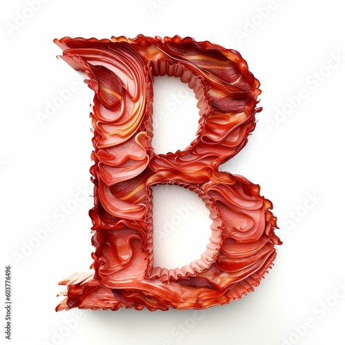 The letter B typography made out of bacon white background photo