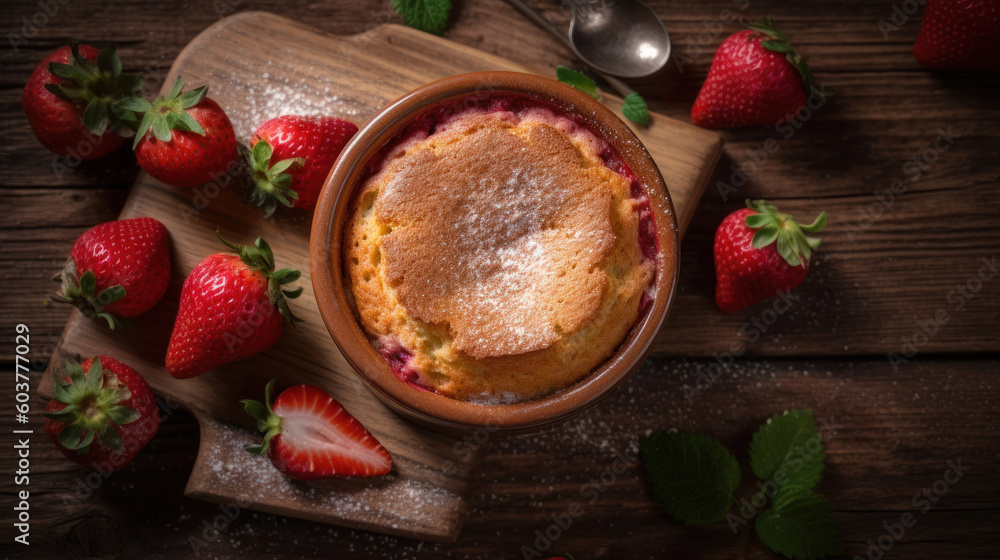 Strawberry Souffle on a Rustic Table Strawberry Souffle on a Rustic Table