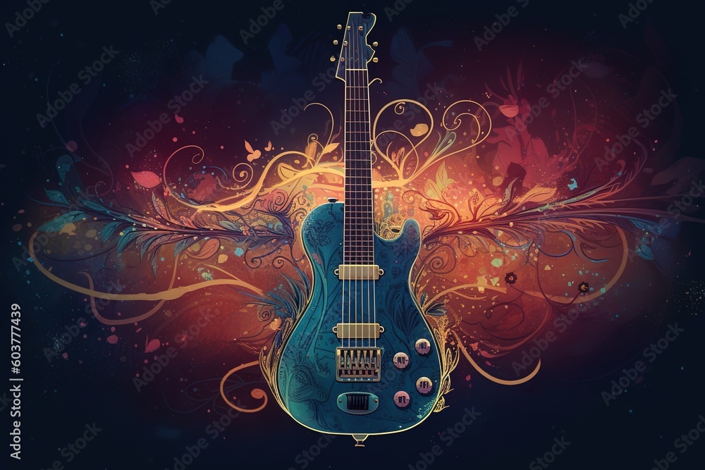 Mystical Melodies: Electric Guitars Enveloped in Color Magic