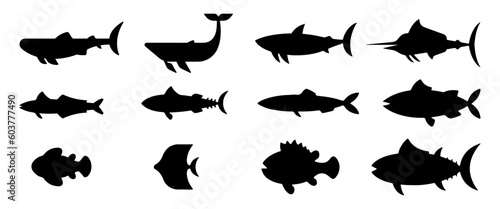 Set Of Sea Fish Silhouettes