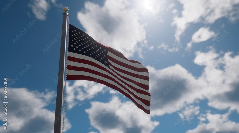 flag in the wind, 4th of july fireworks