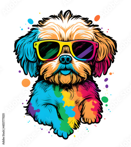 cute dog with glasses, fun colorful concept, for print design like t-shirt design, stickers, etc. generative ai © neng kokom komala