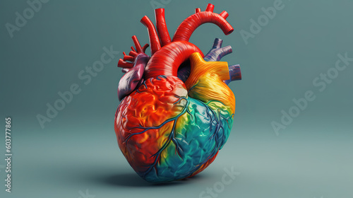 Aquarelle human red-blood heart. Generative ai photo