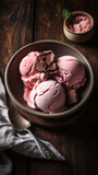 Neapolitan Ice Cream in a Bowl on a Rustic Table