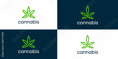 set of green leaves, cannabis logo designs, icons elements vector.