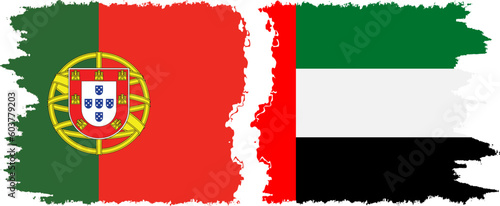 United Arab Emirates and Portugal grunge flags connection vector