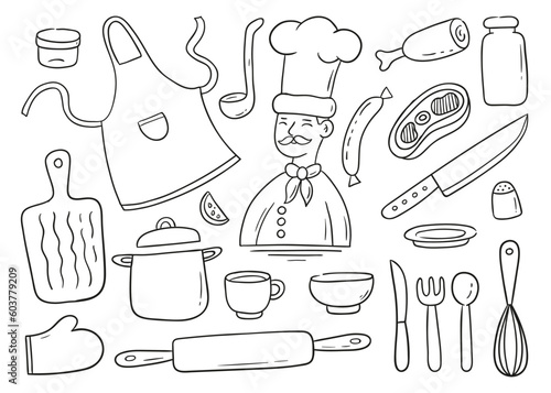 Kitchen set. Hand drawn vector illustration