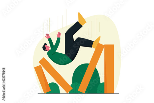Business crises and failures with people falling down the stairs vector illustration design concept