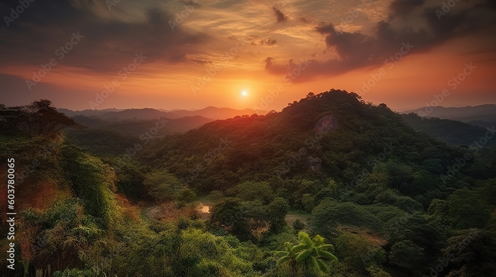 High angle view beautiful sunset. Generative ai High angle view beautiful sunset. Generative ai