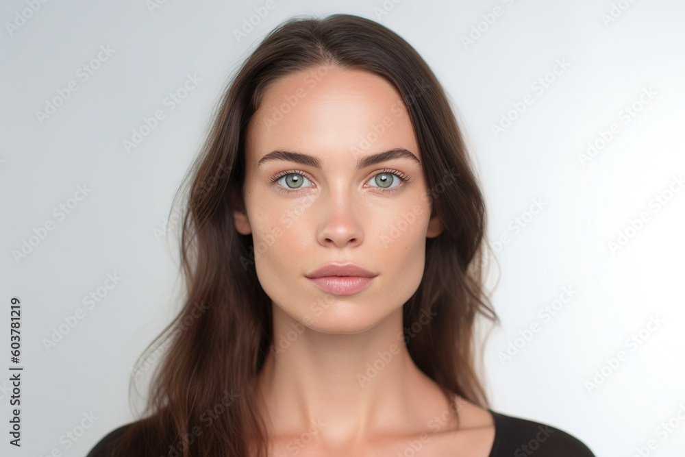 Portrait of young european woman looking at camera isolated on white background. AI Portrait of young european woman looking at camera isolated on white background. AI