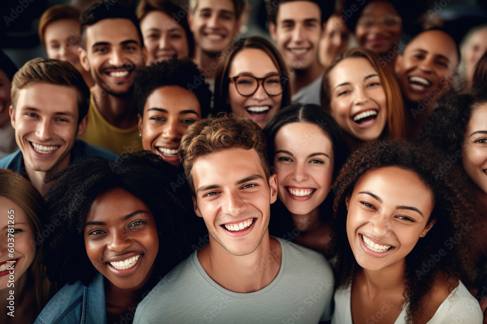 Group of young multiracial people smiling on camera. AI Group of young multiracial people smiling on camera. AI