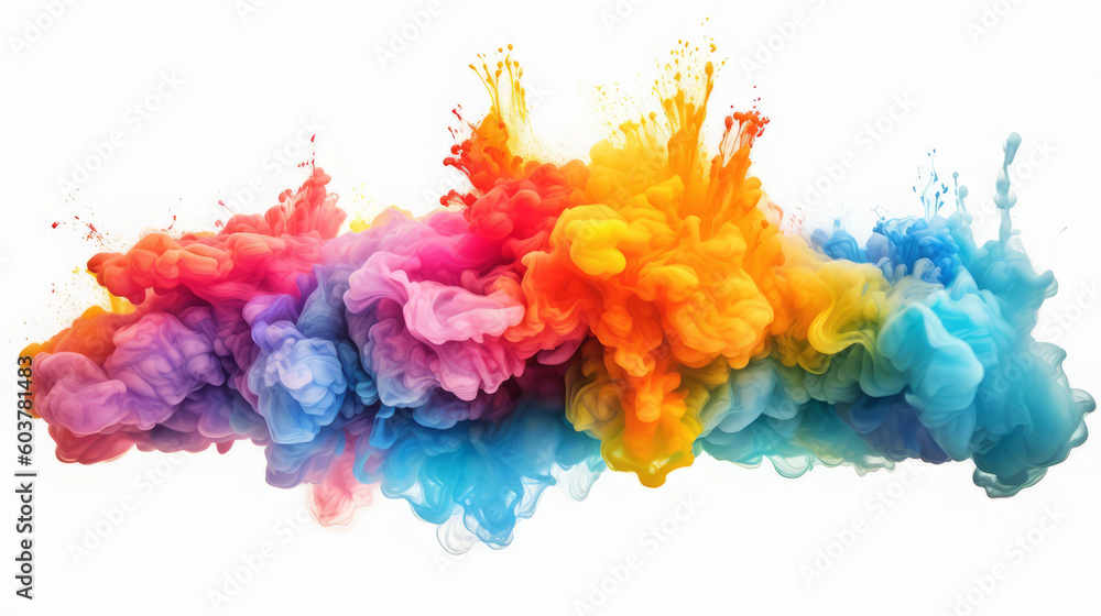 Fototapeta premium Color ink water rainbow background blend abstract cloud paint swirl burst. Colorful ink abstract: rainbow swirls in a burst of artistic energy. Pigment liquid chemical science. Generative AI