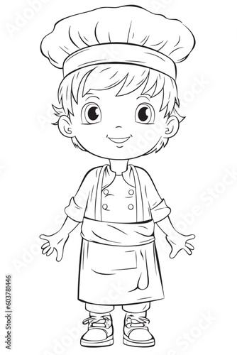 Black and white coloring pages for kids, simple lines, cartoon style, happy, cute, funny, The drawings in the children's coloring book are depicted in a series of different professions.