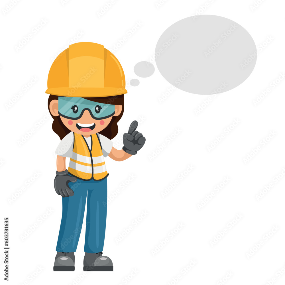 Industrial woman worker with his personal protective equipment thinking with space for text. Industrial safety and occupational health at work Industrial woman worker with his personal protective equipment thinking with space for text. Industrial safety and occupational health at work