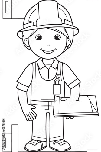 Black and white coloring pages for kids, simple lines, cartoon style, happy, cute, funny, The drawings in the children's coloring book are depicted in a series of different professions.