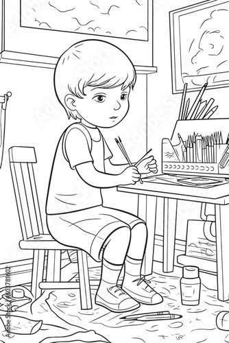 Black and white coloring pages for kids, simple lines, cartoon style, happy, cute, funny, The drawings in the children's coloring book are depicted in a series of different professions.