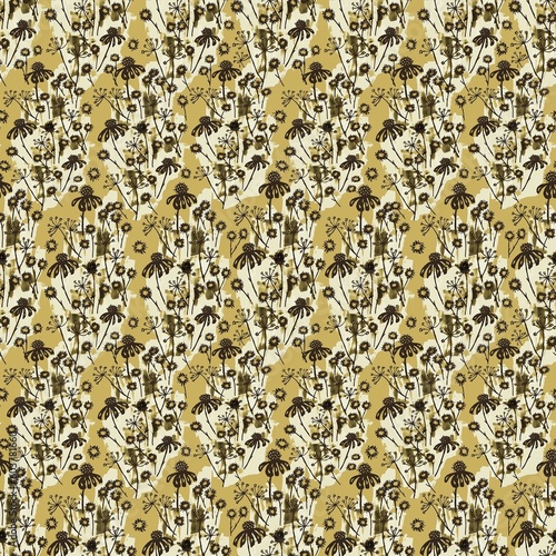 Abstract flowers and leaves repeat seamless pattern. Watercolor and digital drawing by hand. mixed media for textile design