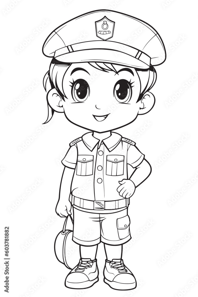 Black and white coloring pages for kids, simple lines, cartoon style, happy, cute, funny, The drawings in the children's coloring book are depicted in a series of different professions
