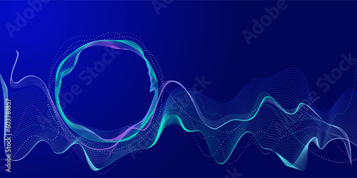 Blue abstract background with luminous wave. Modern purple-blue-green gradient flowing wave-like lines. Futuristic technology concept. Vector