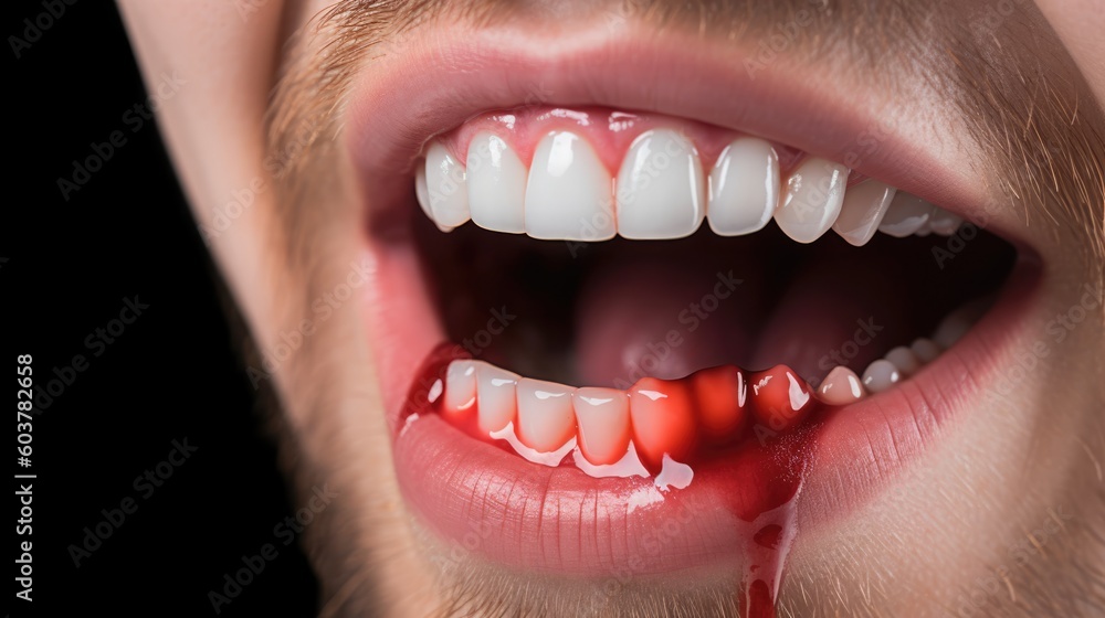 Detailed Illustration of Teeth, Lips, and Bleeding Gums, Emphasizing Oral Health in 169 Aspect