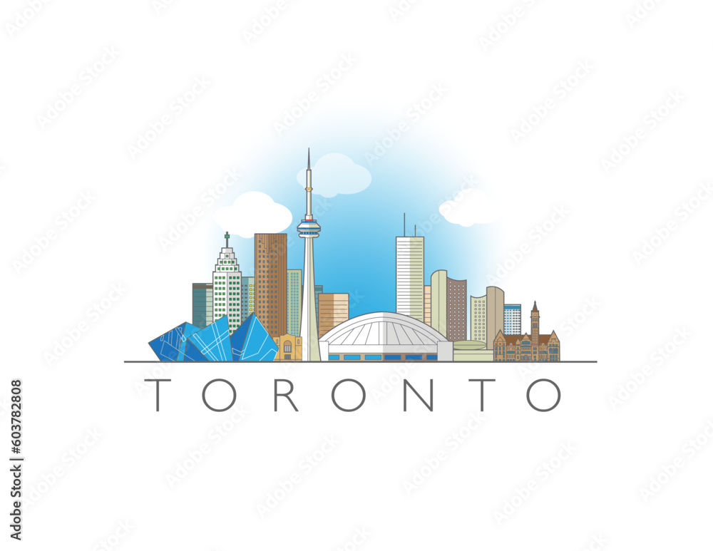 Obraz premium Toronto cityscape coloured line art style vector illustration
