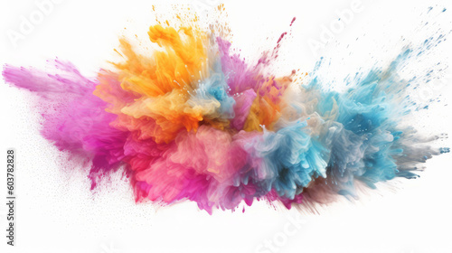 Rainbow powder dust explosion, background color. Abstract powder splash paint explode texture wallpaper concept cloud creative dust. Ink rainbow smoke design. Generative AI illustration