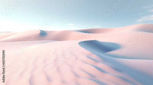 Smooth light pink dunes and teal sky background. Smooth colors desert dunes landscape. Minimal background. Created with Generative AI technology.