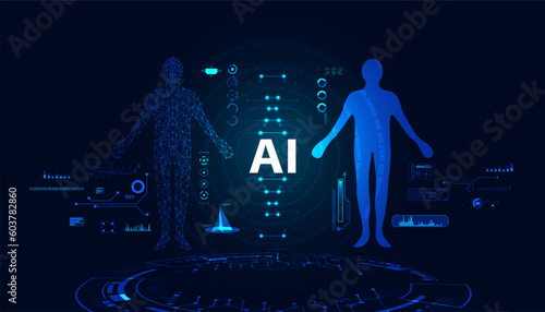 concept dna human and ai gene editing gene learning robot digital blue technology modern on beautiful background