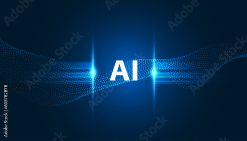 Abstract Artificial Intelligence on Atomic and Technology Background with Computer wave Systems dot blue.