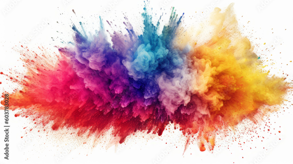 Rainbow powder dust explosion, background color. Abstract powder splash paint explode texture wallpaper concept cloud creative dust. Ink rainbow smoke design. Generative AI illustration