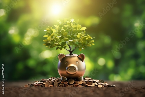 A tree growing from piggy bank. financial growing