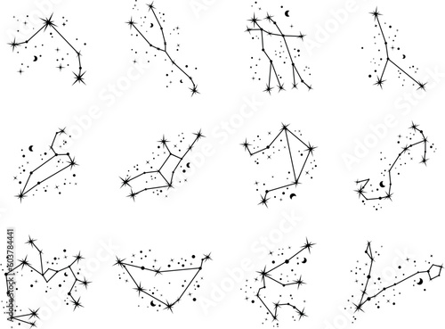 Set of constellations. Zodiac signs. Cellestial zodiac.